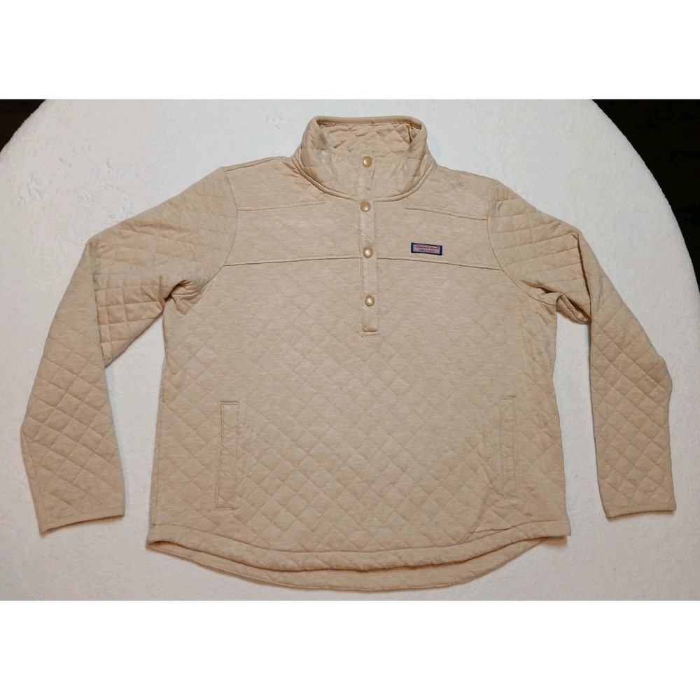 Vineyard Vines Dreamcloth Quilted Shep Shirt Snap Pullover Toasted Almond XL